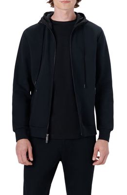 Bugatchi Stretch Cotton Zip-Up Hooded Jacket in Caviar