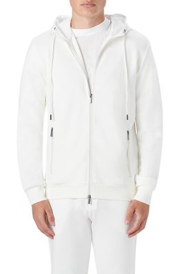 Bugatchi Stretch Cotton Zip-Up Hooded Jacket in Chalk