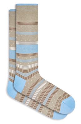 Bugatchi Stripe & Dot Cotton Blend Dress Socks in Sand