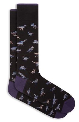 Bugatchi Stripe Dinosaur Dress Socks in Black