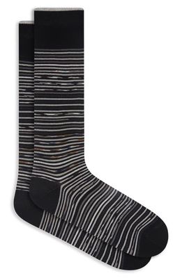 Bugatchi Stripe Mercerized Cotton Blend Dress Socks in Black