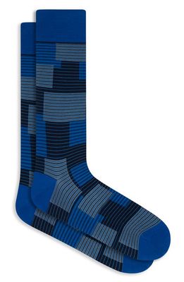 Bugatchi Stripe Patchwork Dress Socks in Classic Blue