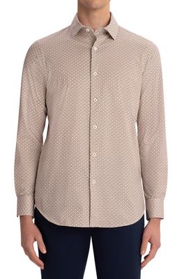 Bugatchi Tech Knit Stretch Cotton Button-Up Shirt in Caramel