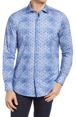Bugatchi Tech Mini Floral Knit Stretch Cotton Button-Up Shirt in Slate