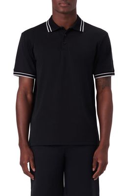 Bugatchi Tipped Short Sleeve Cotton Polo in Caviar