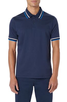 Bugatchi Tipped Short Sleeve Cotton Polo in Navy