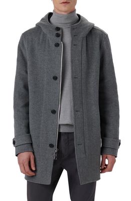 Bugatchi Water Resistant Wool & Cashmere Hooded Duffle Coat in Cement