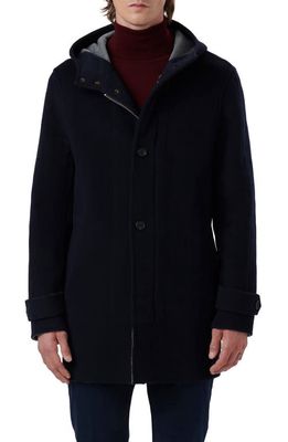 Bugatchi Water Resistant Wool & Cashmere Hooded Duffle Coat in Navy