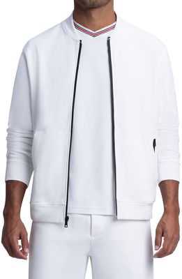 Bugatchi Zip Comfort Cotton Blend Bomber Jacket in White