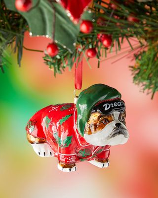 Bulldog in Pajamas & Eyemask Christmas Ornament