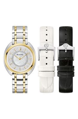 BULOVA Duality Diamond Bracelet & Two Leather Straps Watch Set, 34mm in Two-Tone 