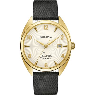 BULOVA Frank Sinatra Fly Me to the Moon Leather Strap, 39mm in Gold-Tone 