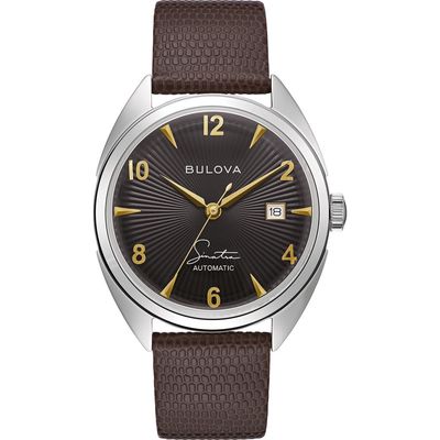 BULOVA Frank Sinatra Fly Me to the Moon Leather Strap, 39mm in Silver-Tone 