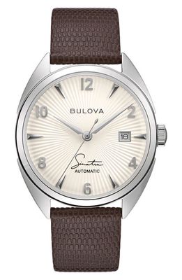 BULOVA Frank Sinatra Fly Me to the Moon Leather Strap Watch, 39mm in Silver-Tone 