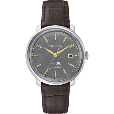 BULOVA Frank Sinatra The Best is Yet to Come Leather Strap Watch, 40mm in Silver-Tone 