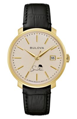 BULOVA Frank Sinatra The Best is Yet to Come Leather Strap Watch in Gold-Tone
