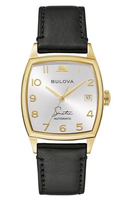 BULOVA Frank Sinatra Young at Heart Leather Strap Watch, 33.5mm in Gold-Tone 