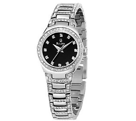 Bulova Ladies Crystal Accented Black Dial Brace let Watch