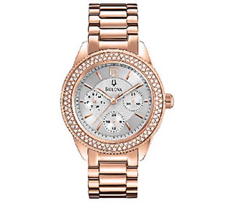 Bulova Ladies Rosetone Crystal Accented Bracele t Watch