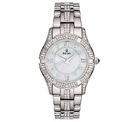 Bulova Ladies Stainless Steel Crystal Accented Bracelet Watch