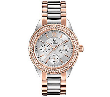 Bulova Ladies Two-Tone Crystal Accent Bracelet Watch, Rosetone