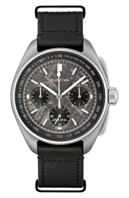 BULOVA Lunar Pilot Chronograph Leather Strap Watch, 43.5mm in Black/Titanium-Tone 