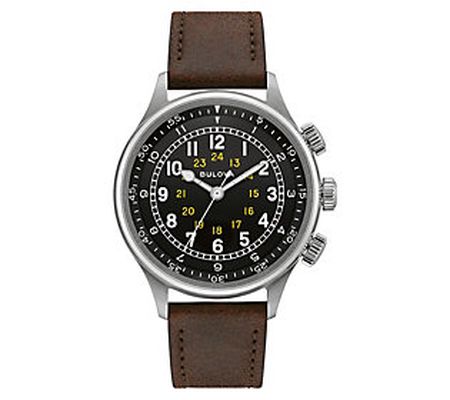 Bulova Men's Automatic Military Style Leather S trap Watch