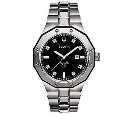 Bulova Men's Black Diamond Dial Bracelet Watch