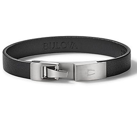 Bulova Men's Black Leather Wrap Bracelet