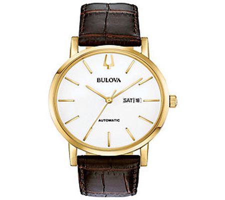 Bulova Men's Classic Automatic Brown Leather St rap Watch