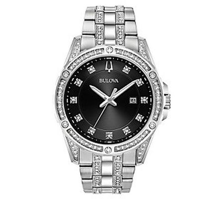 Bulova Men's Crystal Black Dial Bracelet Watch