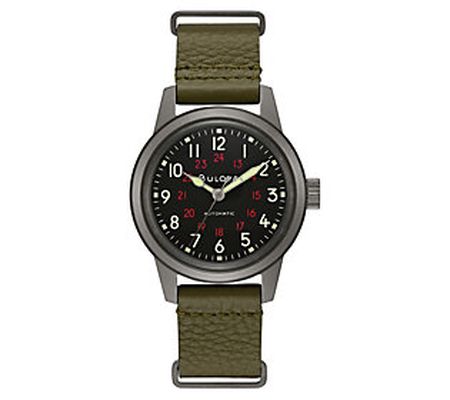 Bulova Men's Green Leather Strap Watch