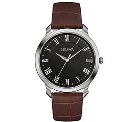 Bulova Men's Stainless Classic Brown Leather St rap Watch