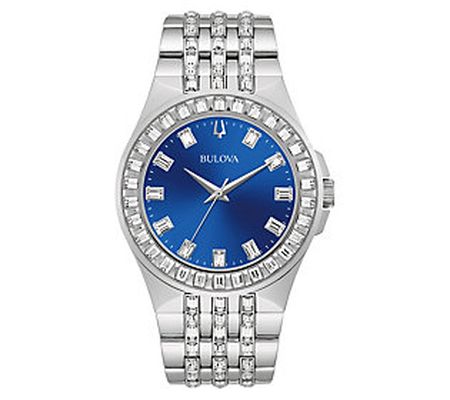 Bulova Men's Stainless Steel Crystal Blue D ial Watch