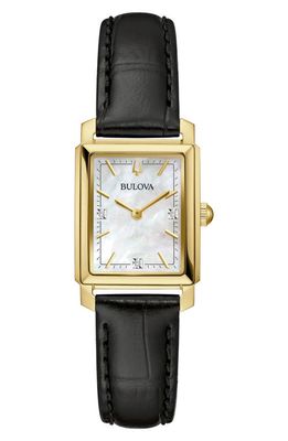 BULOVA Sutton Rectangular Leather Strap Watch