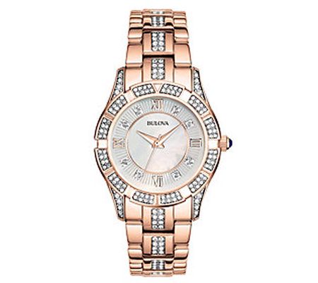 Bulova Women's Crystal Accent Rosetone Bracelet Watch