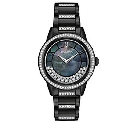 Bulova Women's Crystal Black Stainless Bracelet Watch