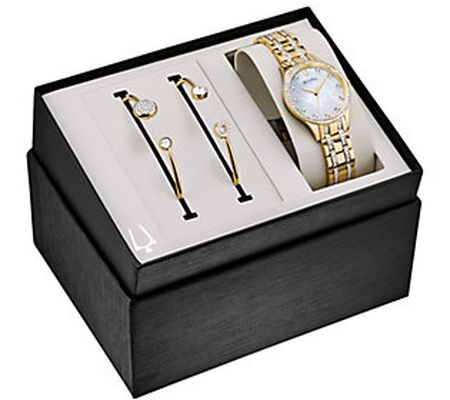 Bulova Women's Goldtone Crystal Watch and Brace let Set