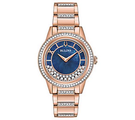 Bulova Women's Rosetone Crystal TurnStyle Brace let Watch