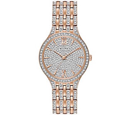 Bulova Women's Rosetone Crystal Watch with Pave Dial