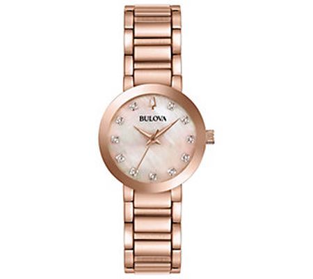 Bulova Women's Rosetone Diamond Accent Bracelet Watch