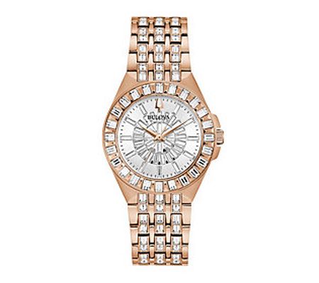 Bulova Women's Rosetone Stainless Steel Cry sta l Watch