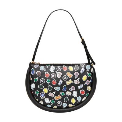 Bumper-Moon Leather Shoulder Bag With Stickers Print