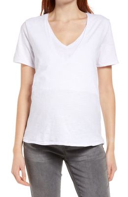Bun Maternity V-Neck Maternity/Nursing T-Shirt in White