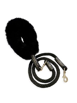 Bundle Shearling Fur Grip & Rope Leash - Black - Black