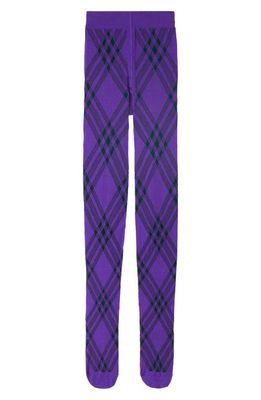 burberry 3 Bar Intarsia Check Wool Blend Tights in Royal Vine