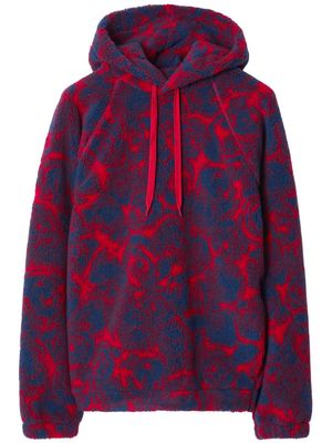 Burberry abstract-pattern print shearling hoodie - Red