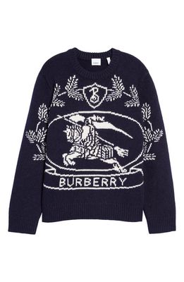 burberry Alton Equestrian Knight Wool Sweater in Dark Charcoal Blue