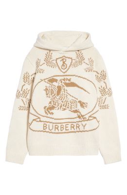 burberry Amley Equestrian Knight Hooded Wool Sweater in White