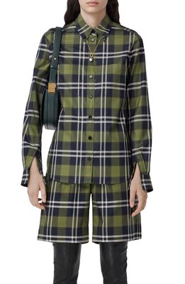 Burberry Anette Check Cotton Button-Down Shirt in Dark Olive Green Chk